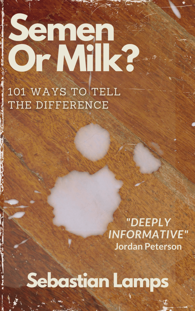 a book cover with a picture of a close up picture of some spilt milk on a wooden floor